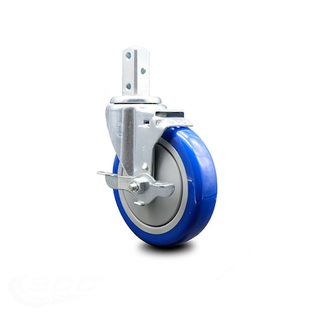 Service Caster 5 Inch Blue Polyurethane Wheel Swivel 3/4 Inch Square Stem Caster with Brake SCC-SQ20S514-PPUB-BLUE-TLB-34